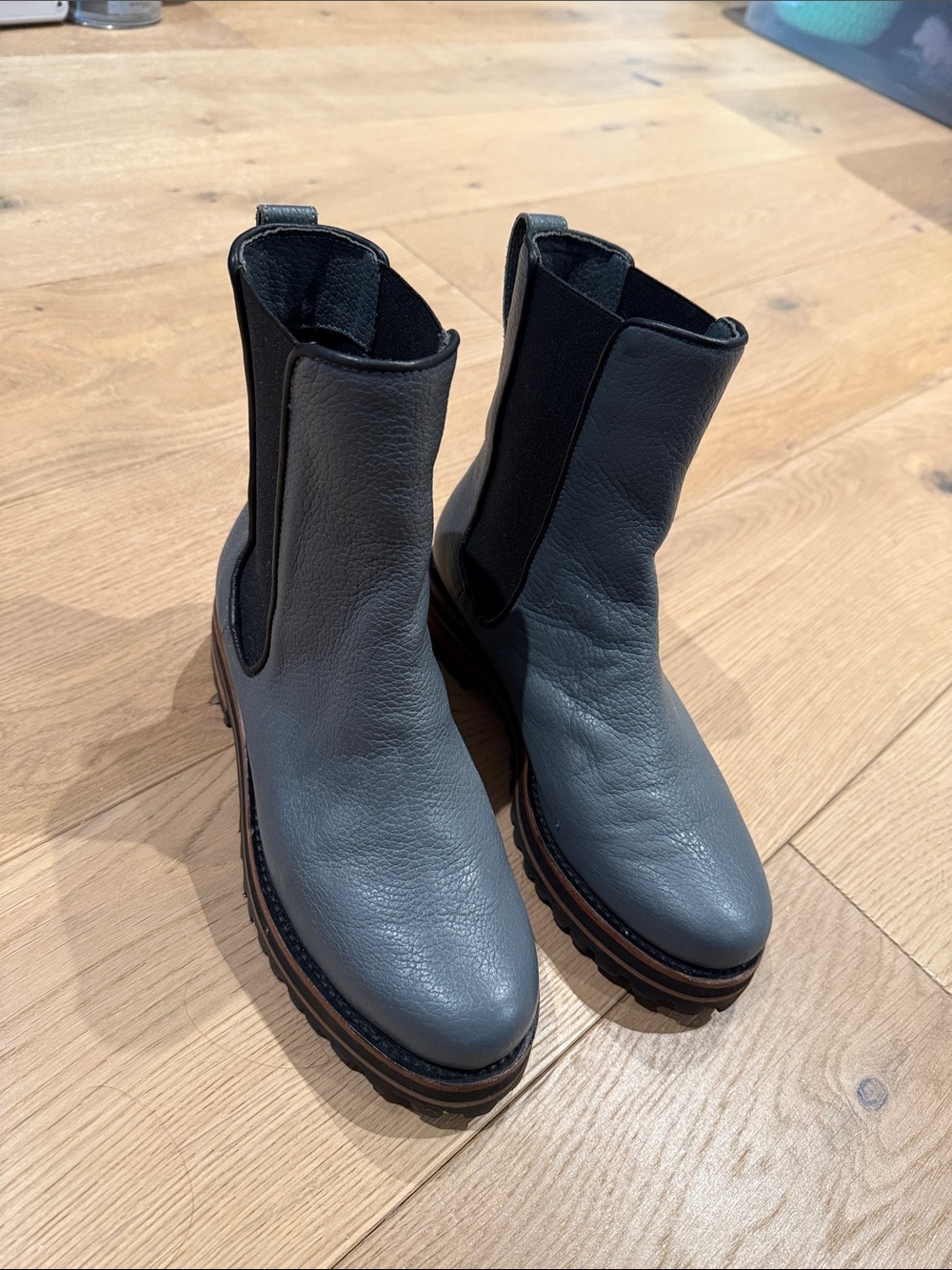 Poppy Barley Gray Chelsea Ankle Boots with Black Elastic Panels